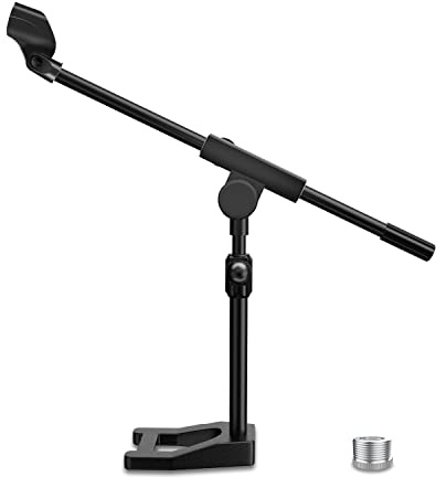 Mictop Desktop Microphone Stand, Adjustable Mic Stand with Boom Arm, Mic Clip Holder and 3/8 to 5/8 Screw Adapter for Dynamic Microphone and Blue Snowball, Blue Yeti, Kick Drums, Guitar Amps