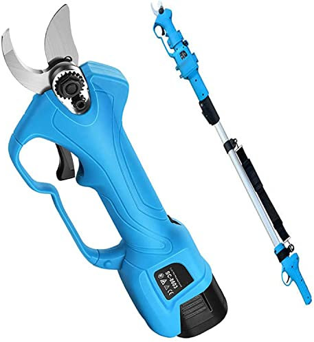 Asta Telescopica Cesoie Elettriche per Potatura Giardino Professionale Cesoie Per Rami Alti Forbici Potatura Elettriche 28mm con 2 batterie e Asta di prolunga(Può essere esteso a 2,1 m)