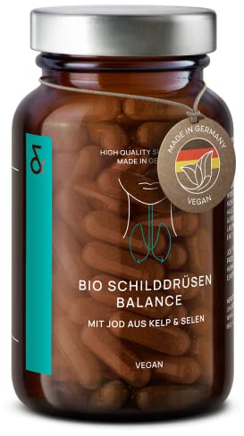 BIO Jod Selen Komplex Kapseln für die Schilddrüse - 150µg Jod aus aus Bio Kelp (Braunalgen) mit Selen aus Bio Senfsamen - Pflanzlich, Hormonfrei & Vegan - 120 Kapseln - Vorrat für 4 Monate
