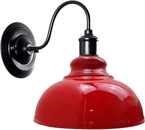 LEDSone Applique da parete vintage in metallo con paralume in vernice colorata retrò per ristorante, bar, camera da letto (rosso) (Rosso)