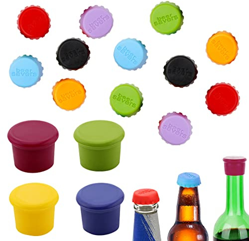 Voyyphixa 16 Stücke Silikon Flaschenverschluss, Bunt Kronkorken Bierflaschen Deckel Weinverschluss Kronkorken Wiederverwendbar Flaschenverschluss für Champagner, Saft, Bier
