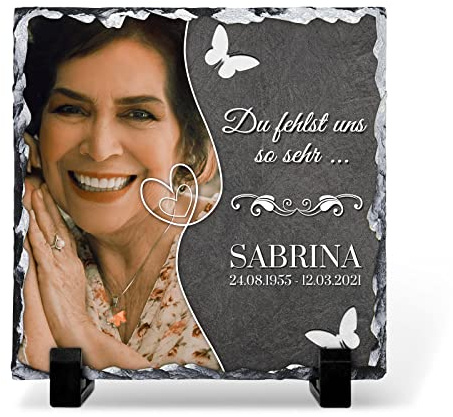 Love Faith personalisierte Gedenktafel - Du fehlst Uns - Foto & Name | Gestalte diese hochwertige Gedenktafel mit Foto, Namen & Datum - Liebevolles Trauergeschenk & Erinnerungsstück, 15x15cm