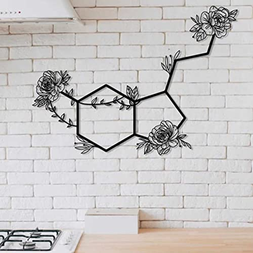 Metallblumen-Wanddekoration, Hexagon- und Blumenkombination, einfache moderne Wanddekoration zum Aufhängen, Blume an einem Draht, Wandkunst, schwarze Blumen-Silhouette-Skulptur, für Zimmer, 18,89 * 13