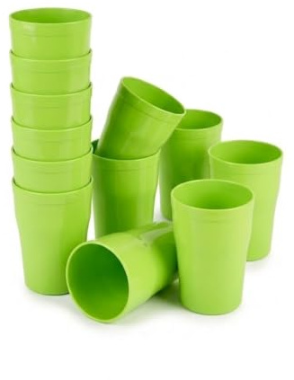 Buzztrove Pack of 12 x Unbreakable Reusable Plastic Cups Durable Plastic Drinking Cups Tumblers Set for Kitchen Outdoor Parties Picnics BBQ’s Travels Dishwasher & Microwave Safe (300ml, Green)