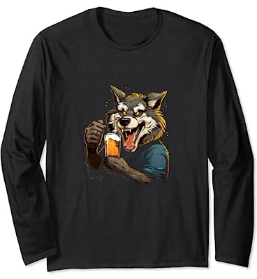 Loup Boire de la bière Loups Animal Beer Mug Buveur d'alcool Manche Longue