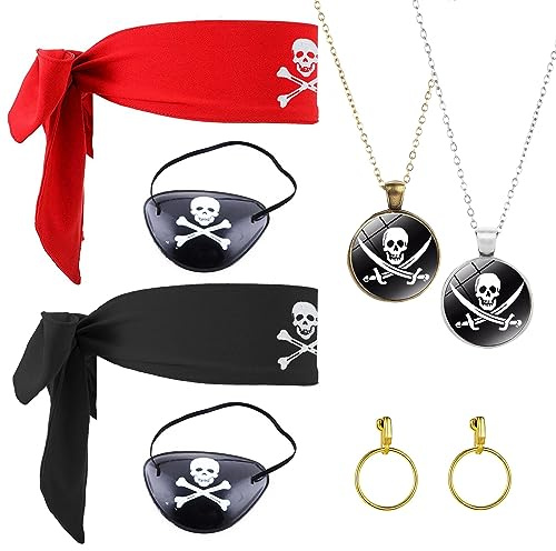VIKSAUN Piraten Kostüm Zubehör, 8 Stück: Piratenhut, Creolen, Augenklappen, Kopftuch für Kinder, Karneval, Halloween, Piraten Party Kostüm Prop