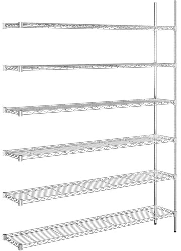 kaiserkraft | Stahldraht-Gitterregal | verchromt | Fachlast 100 kg | BxT 1520 x 360 mm | Anbauregal | Höhe 2180 mm | 6 Fachböden