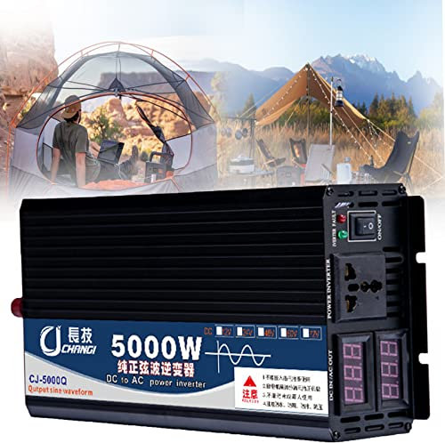 3000W 4000W 5000W Pure Sine Wave Power Inverter DC 12V 24V 48V 60V To AC 110V 220V 230V 240V Car Converter Voltage Transformer with 1 Ac Outle,2 Cooling Fans for Rv Truck Car Camping,48V-5000W