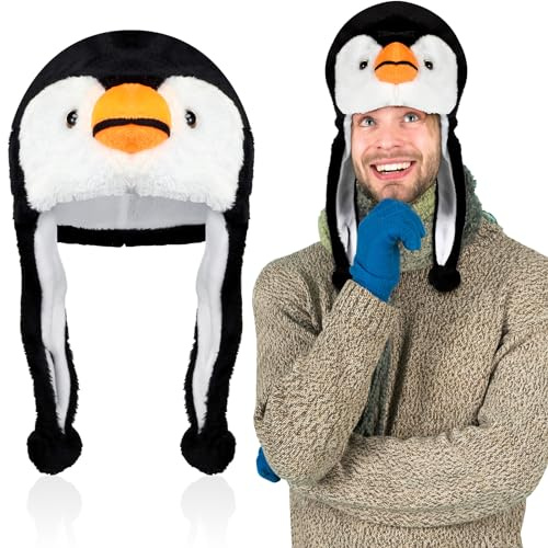 Hicarer Sombrero de Pingüino con Orejas Cálido Gorro de Disfraz de Pingüino de Invierno con Capucha Cómodo Sombrero de Animal Peluche de Dibujos Animados de Esquí Suave Accesorios para Cosplay Fotos