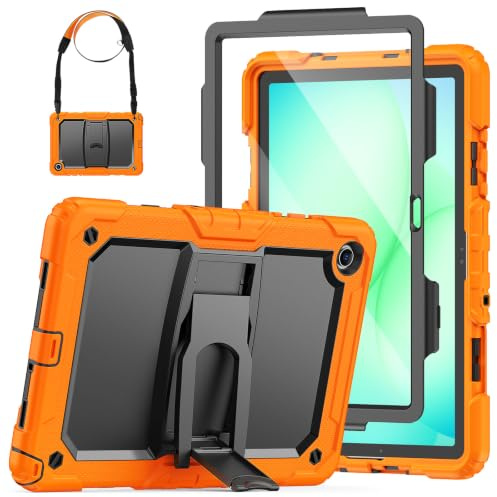 SEYMAC Shockproof Case for Samsung Galaxy Tab A11 Plus/ A9+ 11 inch, Orange | Screen Protector, Foldable Stand, Shoulder Strap, [3-Lay Protective] Samsung A11+ Tablet Case 2025/2023 (SM-X230/X235/X236)