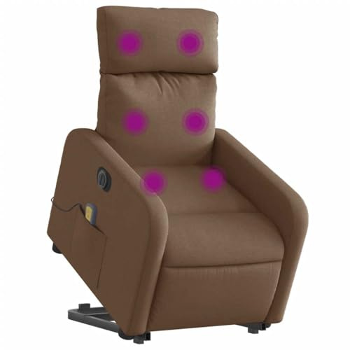vidaXL Massagesessel, Sessel mit Aufstehhilfe Elektrisch, Relaxsessel mit Liegefunktion Vibrationsfunktion, Fernsehsessel Liegesessel Aufstehsessel, Braun Stoff