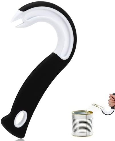 Molain Abridor de latas de anillo fácil de abrir, abrelatas portátil con gancho para latas de comida enlatada, en forma de J, herramienta de abridor de botellas para personas mayores, niños, manos