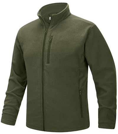 33,000ft Chaqueta de forro polar para hombre con cuello alto, cálida, ligera, sudadera de punto, chaqueta de entretiempo, sudadera para exterior, para senderismo, correr, ocio, verde oliva, M