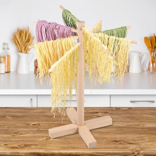 Fyeme Secador de pasta de madera con 4 barras largas, brazos de sujeción segura gracias a la base cuadrada, plegable, secadora de espaguetis, estructura de secado (estilo 1), 200045912-25