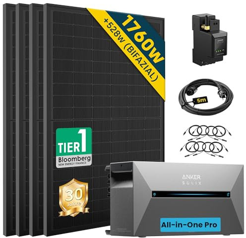 ALLDREI Balkonkraftwerk mit Speicher 2 Pro, Solarbank E1600Pro All in One Stromspeicher 1,6kWh mit Wechselrichter, Solaranlage Komplettset mit 4x440W Bifazialer Solarpanel & Smarten Zähler