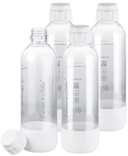 Rosenstein & Söhne Soda Wassersprudler Mini: 4er-Set PET-Flasche für Getränke-Sprudler WS-300.multi, je 1 Liter (Soda-Sprudler mit Wasserflaschen, für Sodakapsel, Zylinder)