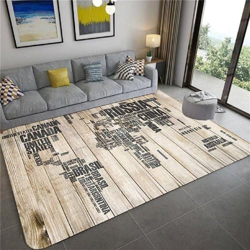 3D Weltkarte Aus Holzbrett 100 X 150 cm Kinder Jugendliche Jungen Teppich Schlafzimmer Dekoration Kinderzimmer Wohnzimmer, Krabbelmatte Modern Weichem Flanell Kinderteppiche -3Q2O5H7