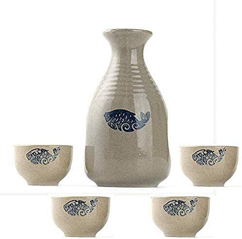 Ensemble de tasses à saké, tasses à saké japonaises, 5 pièces d'artisanat traditionnel en céramique de style japonais, série de vins à motif de poisson peint à la main, idéal pour le saké japonais