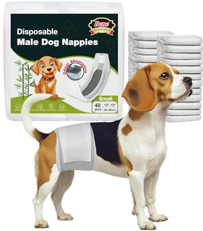 Dono Pannolini per cani maschi, 48 pezzi, fascia pancia per cani maschi, pannolini per cani maschi al carbone, super assorbenti, fasce per cani per incontinenza, viaggi, calore, problemi di marcature