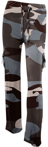 Dinglong Pantaloni Cargo da donna con stampa casual da donna, in vita elastica, jogging, yoga, tasche, gambe larghe, pantaloni da donna