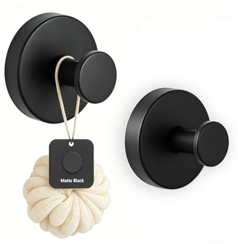 BIRDDIE Ganchos con Ventosa 2 Unidades Negro Mate,Acero Inoxidable SUS304 | Gancho de Pared en Reutilizable Sin Taladrar, Resistente al Agua para Baño Cocina Hogar Oficina