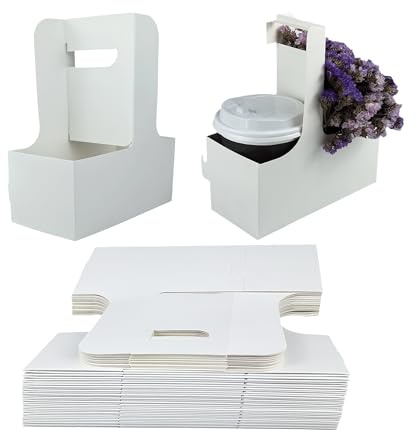 Tellerbiao Lot de 50 porte-gobelets jetables pour 2 tasses avec poignée, en carton blanc jetables pour boissons froides/chaudes, porte-gobelets pour livraison de café ou de nourriture, porte-gobelets