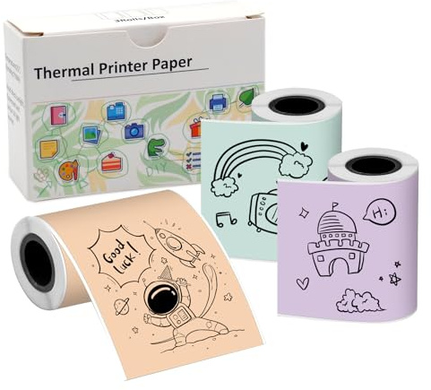 Thermopapier für T02/M02X/M02L/M02S Mini Thermo-Drucker, Lila/Grün/Orange für Fotodruck, Studiennotizen, Journale und Mehr,(50mm*3.5m 3 Rollen)