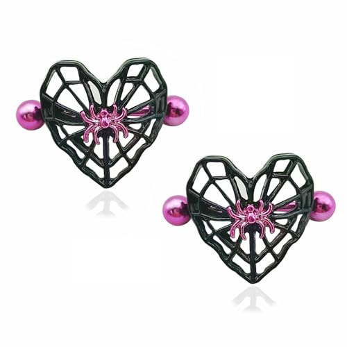 Niaspi Heart Spider Web Nipple Rings Stainless Steel 14G Spiders Nipplerings Nipple Piercing Barbell Nipple Shield Studs Halloween Body Piercing Jewelry for Women
