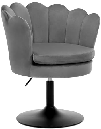 WOLTU Schminktisch Stuhl Blumenform, Schminkstuhl mit Lehne, Esszimmerstuhl höhenverstellbar, Barstuhl 360° drehbar, Drehhocker 150 kg belastbar, runder Hocker, mit Samtbezug, Dunkelgrau, BH420dgr-1