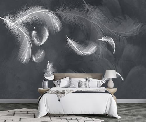 MIWEI Wallpaper Papier Peint Panoramique Blanc Plume Noir Papier Peint 3D Intissé Tapisserie Poster Chambre Salon Decoration Murale