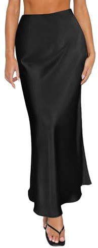 Jupe crayon métallique Jupes printemps été Jupe en satin taille haute Maxi fête mariage Ligne A Jupes longues élastiques Jupe élastique, Noir , S