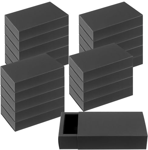 KEILEOHO 20 Pack Schubladenbox Kraftpapier Schwarz 17,2 x 10,2 x 4,2 cm, Schublade Box Papier Geschenkbox für Süßigkeiten, Party, Geburtstag, Hochzeit, Geschenke Verpackung