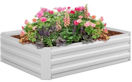 Relaxdays Fioriera Rialzata in Ferro Zincato, Aiuola per il Giardino, Piante, Fiori, Erbe, HxLxP: 30x120x90 cm, Bianco