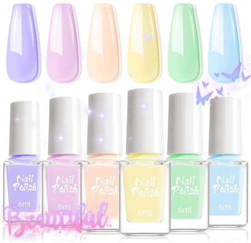 6 Farben Macaron Nagellack Set - Grün, Lila, Blau, Gelb & Pink Glitzer-Schimmer Nail polish, Schnelltrocknender Nagellack mit cremigem Finish, Langanhaltender Chip Resistant, Kein UV/LED (Grün)