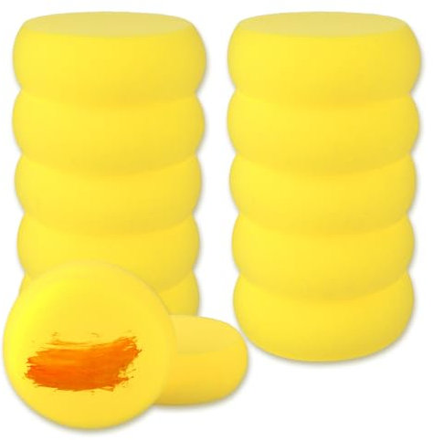 Apausvcm 12 Stück Runder Malschwamm,Synthetischer Kunst Schwamm,Runde Schwamm Set,7,5 cm Gelbe Handwerk Schwämme,Künstler Schwämme für Schule Handwerk Keramik Kunst Ton Gesichtsmalerei Reinigung