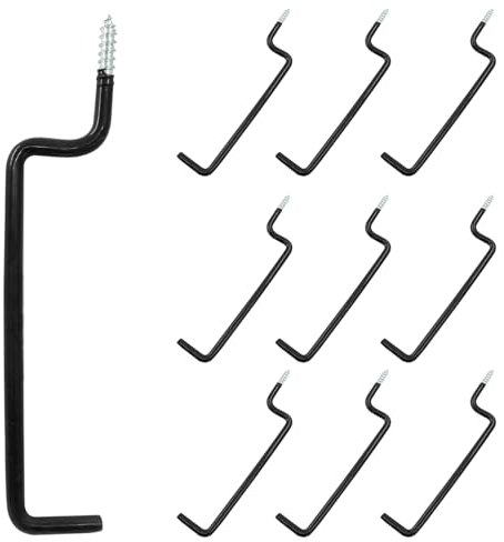 Unlorspy 10 Pcs Screw in Ladder Hook Black Screw-in Garage Hooks 20.7cm/8.15 Bicycle Wall Mounted Hooks for Hanging Bike, Ladder, and Folding Chair