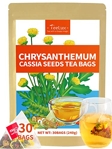 TeeLux Chrysanthemen Cassia Tee Beutel, Pyramiden Teebeutel, echte Zutaten Kräutertee, Chrysantheme, Cassia, Klettenwurzel, Goji Beere, Geißblatt, Osmanthus