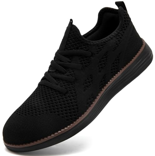 UROMGV Men Slip-On Trainers Lightweight Running Sneakers Comfortable Casual Shoes for Walking Gym Commute Driving Non-Slip Breathable Design with All-Day Comfort All Black UK 8