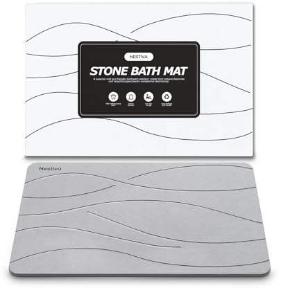 Nestiva Tapis de bain en pierre - Antidérapant et absorbant - En pierre naturelle - Pour salle de bain et cuisine - Design élégant - Facile à nettoyer - 60 x 39 cm - Gris