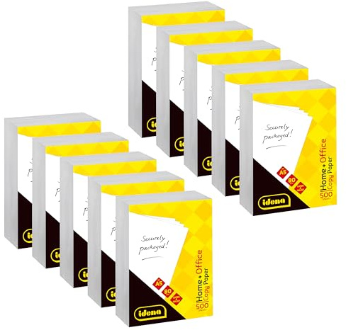 Idena 90951 - Papel para fotocopiadora DIN A5, 10 paquetes de 500 hojas de 80 g/m², papel blanco para impresoras láser y de inyección de tinta