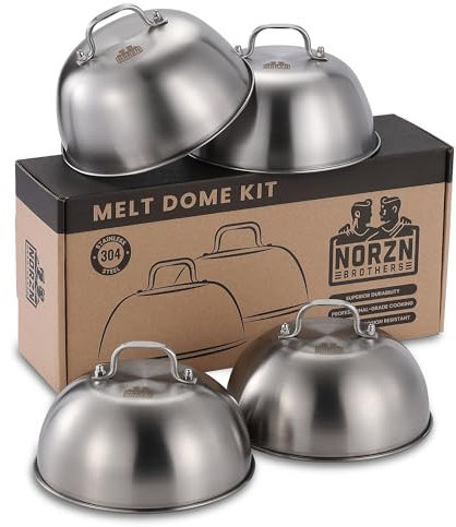 Norzn Brothers Cloche per Hamburger (4 pezzi) – Cloche Acciaio Inox 304, Coperchio per Barbecue, Cupola per Hamburger, Copertura BBQ, Qualità Alimentare, Garanzia 10 Anni