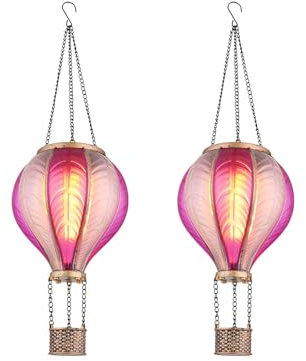 meineWunschleuchte 2er Set Deko Solarleuchten Heißluftballon aus Kunststoff Pink & Rosa, Höhe 46,5cm