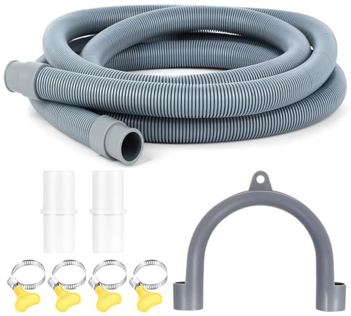 3 Mètres Rallonge Tuyau Machine à Laver, Rallonge Tuyau Lave VaisselleUniversel, Tuyau de Vidange pour Lave-linges Sèche-linges, avec 2 Connecteurs et 4 Colliers de Serrage
