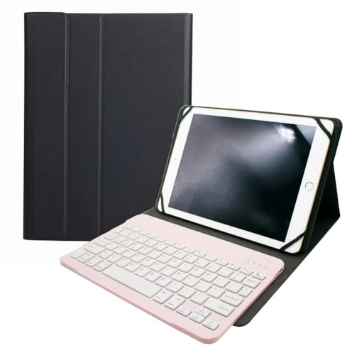 HLTOOP Funda con Teclado Universal para Tabletas De 9,7, 10,1, 10,2, 10,5, 10,9 Y 11, Contener Ñ,con Teclado Magnético Desmontable Y Soporte para Bolígrafo.,Rosado