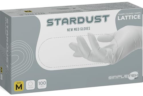 SIMPLETEK - 100 x Einweghandschuhe aus Naturlatex, weiß, Größe M, mittelgroß, Latex, weiß, nicht steril, DPI, medizinische Labors, mit Talkum (1 Packung)