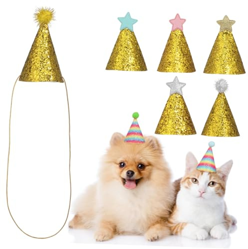Balacoo 8 Stück Teiliges Pet Birthday Hats mit Pompom Leichte Bequeme Pet Cone Partyhüte für Kleine Hunde und Katzen Einfach Anzuziehen Festliche Kopfbedeckung für Zufällige Farbe