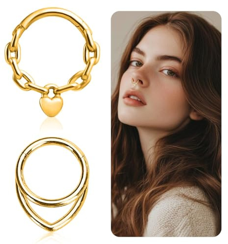 VEOIRXU 2 Stück Conch Piercing Schmuck Helix Gold Hoop Septum Rook Tragus Daith Piercing Hinged Segment Clicker 16G 10MM Nasenring Double Creolen Helix Knorpel Ohrringe aus 316L Edelstahl für Damen