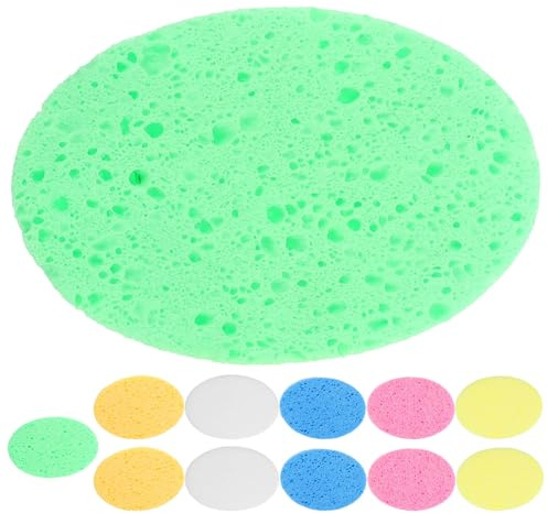 TEHAUX 12pcs Portable Oval Facial Cellulose Sponges Lightweight and Supple Exfoliating Face Wash Sponges for Makeup Removal and Deep Cleansing