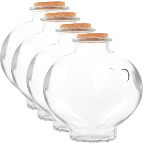 NUOBESTY Lot De 4 Flacons en Verre Bouchons en Liège, Grandes Fioles Cœur Pêche, Décoration Mariage Et Artisanat, Bocaux DIY pour Souhaits Et Potions, Accessoires Décoratifs pour Fête Et Maison