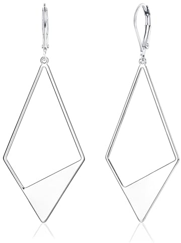 Roheafer Ohrringe Silber 925 Hängend Damen Hypoallergen Creolen Ohrringe mit Anhänger Leverback Ohrhänger Gehämmerte Stange Scheibe Kreis Raute Ohrhänger Hängend Schmuck Geschenk